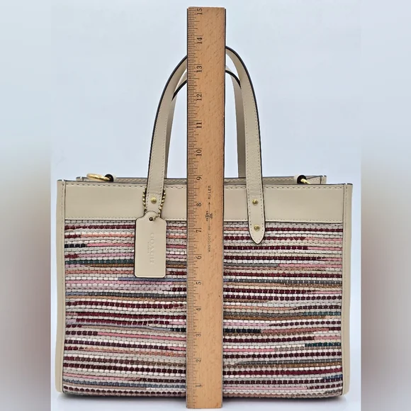 Coach Field Tote In Upwoven Leather, Chalk Multi - Picture 11 of 16